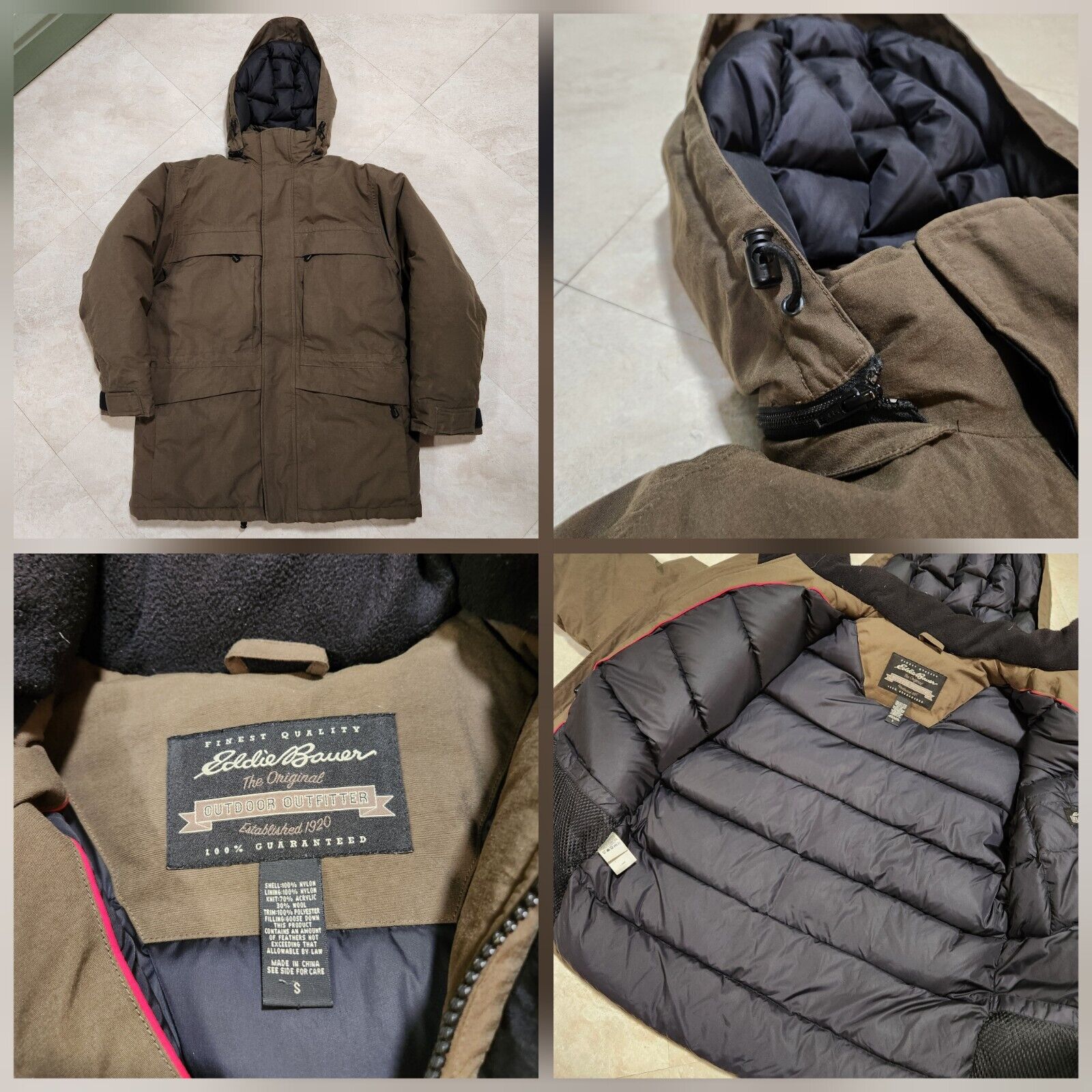 Eddie Bauer Mens S Small Hooded Goose Down Puffer Parka Weatheredge Jacket
